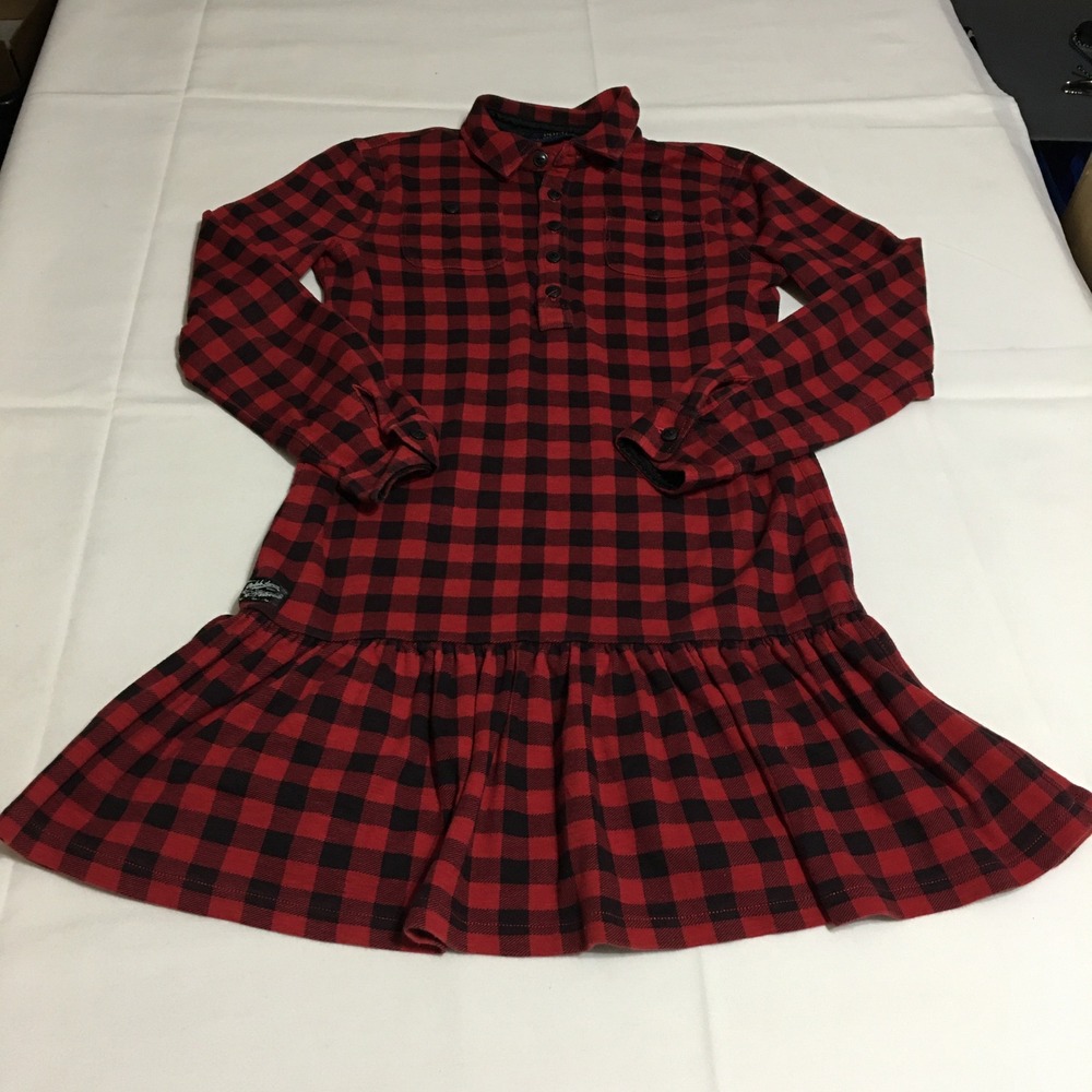 Polo Ralph Lauren Buffalo Plaid Dress Girls Large Red Black Long Sleeve